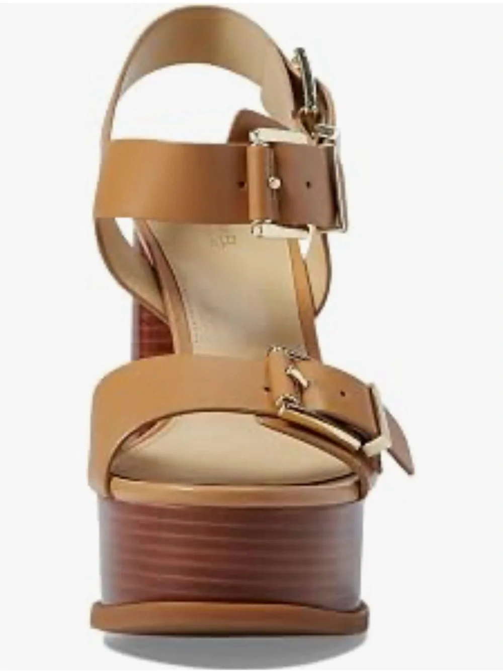 MICHAEL Michael Kors Tan Colby  Platform Block Heel Sandals with Gold Buckles